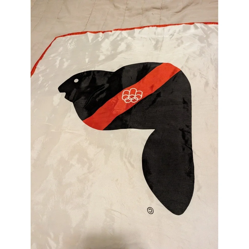 Vintage‎ 1976 Montreal Olympics Beaver Flag Silk Scarf 26